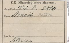 Etiketten zu Azurit (NHMW-MIN-Aa2775)